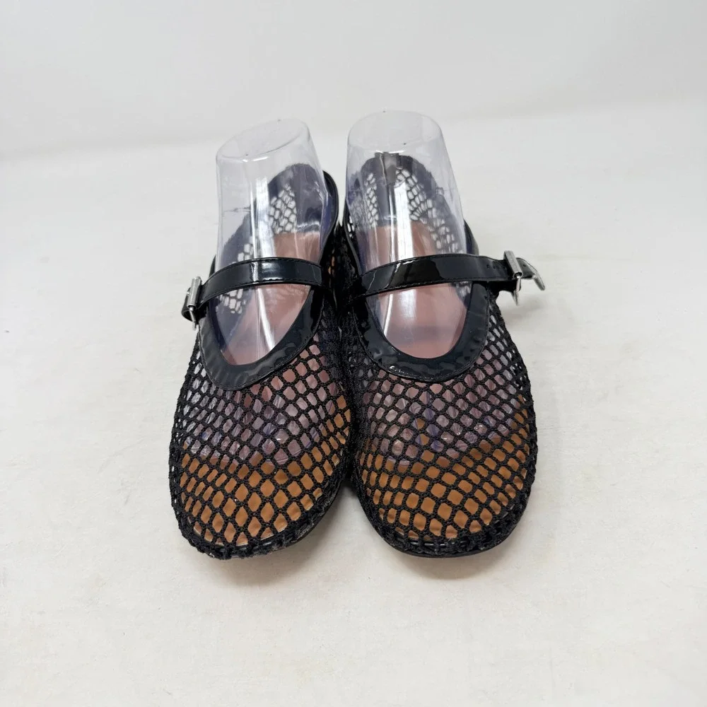 Unbranded Mesh Mary Jane Flats Black 8.5 Fishnet Patent‎ Trim Buckle Strap Chic
